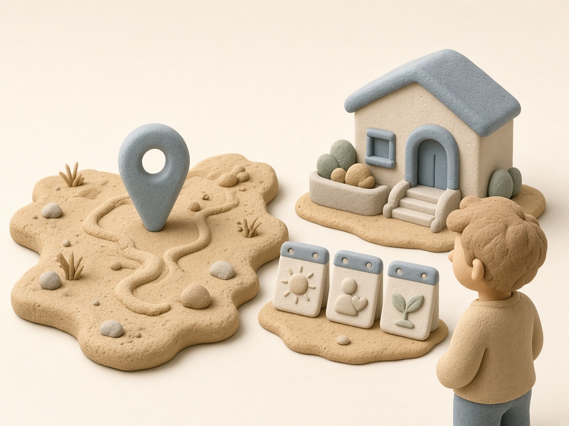 Clay-Figur mit Karte, Klinik und Terminkarten